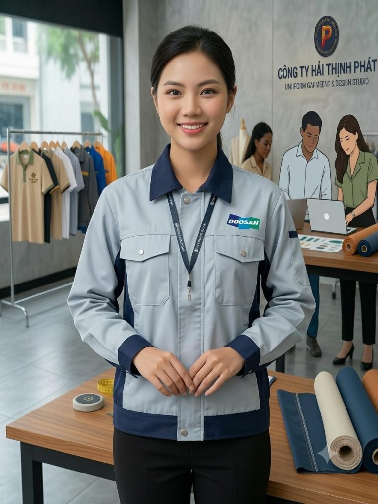 Áo bảo hộ màu xám phối túi ngực