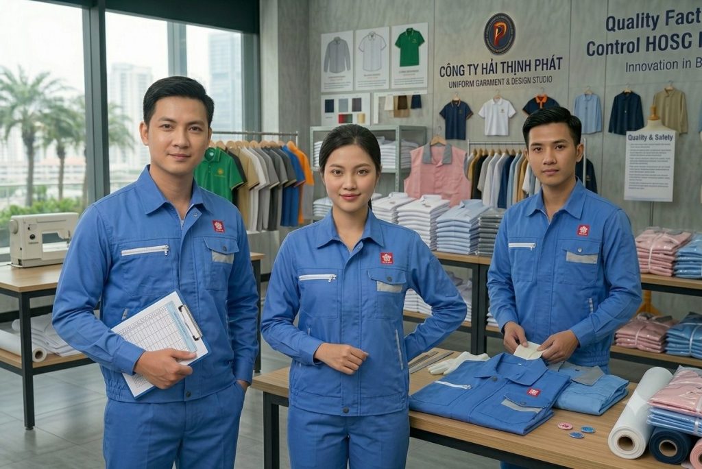 Đồng phục bảo hộ xanh dương phối phản quang